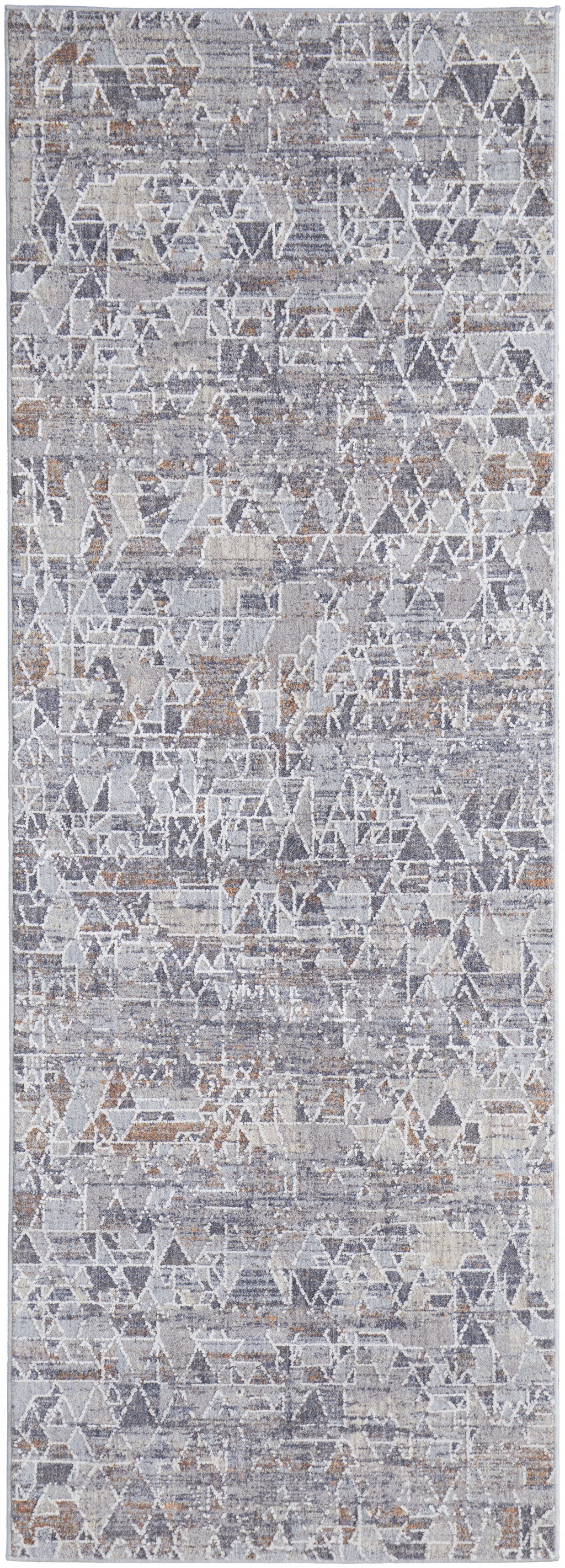 4' X 6' Gray Blue And Orange Abstract Power Loom Distressed Stain Resistant Area Rug