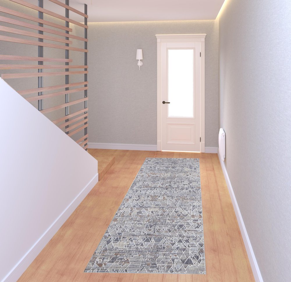 5' X 8' Blue Gray And Orange Abstract Distressed Area Rug