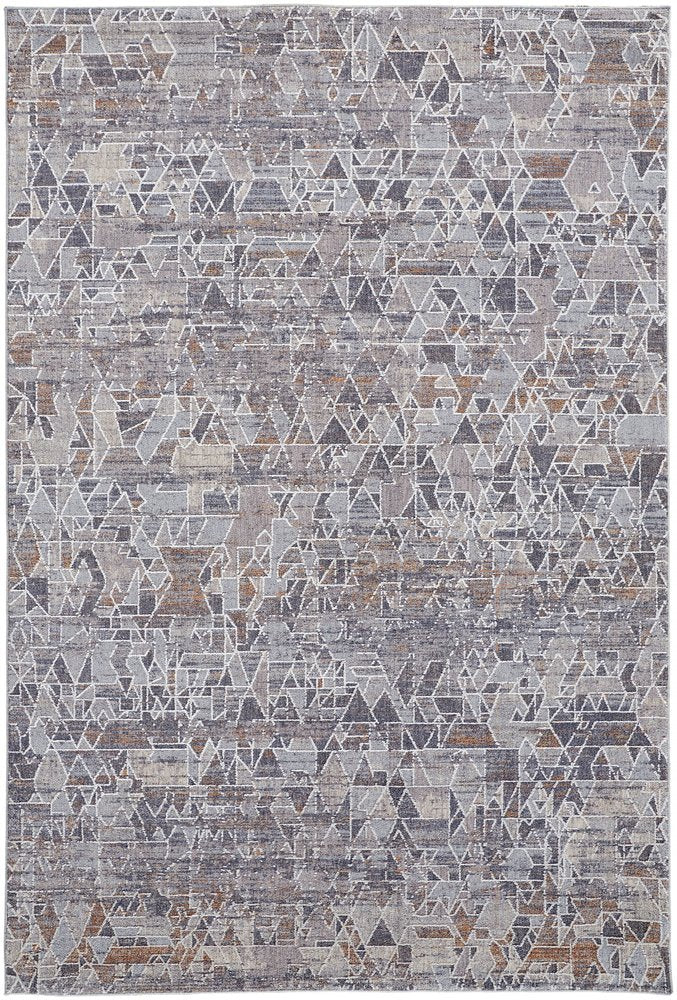 5' X 8' Blue Gray And Orange Abstract Distressed Area Rug