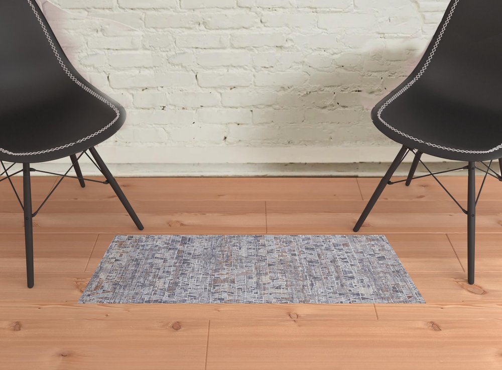 5' X 8' Blue Gray And Orange Abstract Distressed Area Rug