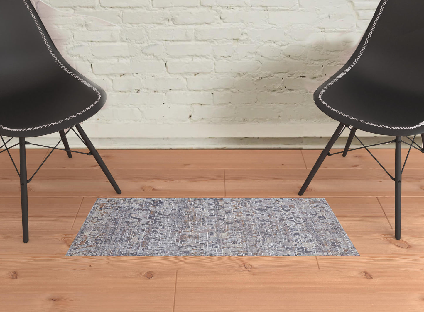7' X 9' Gray Blue And Orange Abstract Power Loom Distressed Stain Resistant Area Rug