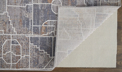 12' X 15' Blue Gray And Orange Geometric Power Loom Stain Resistant Area Rug