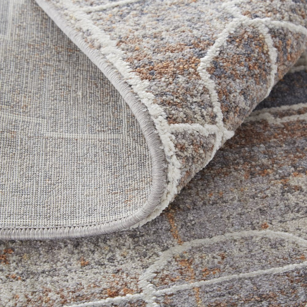 12' X 15' Blue Gray And Orange Geometric Power Loom Stain Resistant Area Rug