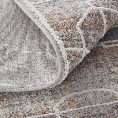 12' X 15' Blue Gray And Orange Geometric Power Loom Stain Resistant Area Rug