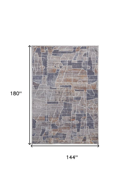 12' X 15' Blue Gray And Orange Geometric Power Loom Stain Resistant Area Rug