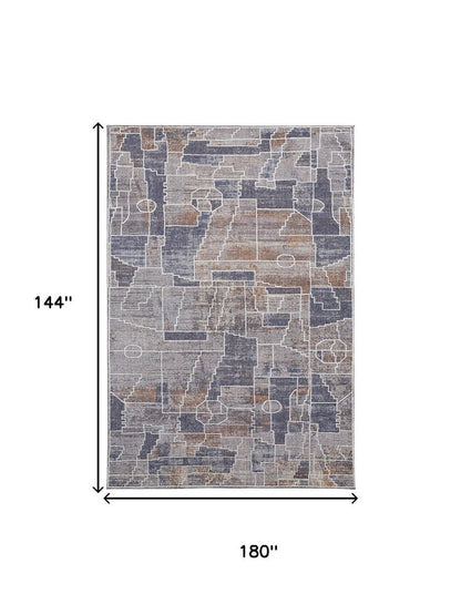 12' X 15' Blue Gray And Orange Geometric Power Loom Stain Resistant Area Rug