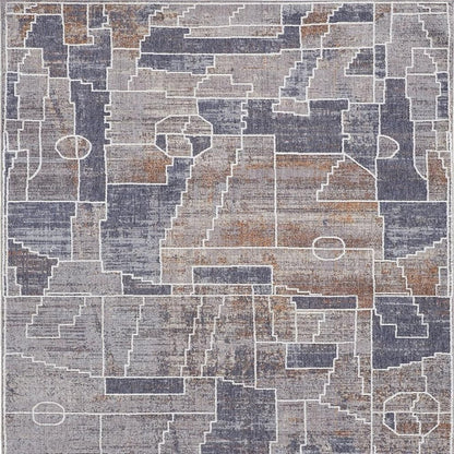 12' X 15' Blue Gray And Orange Geometric Power Loom Stain Resistant Area Rug