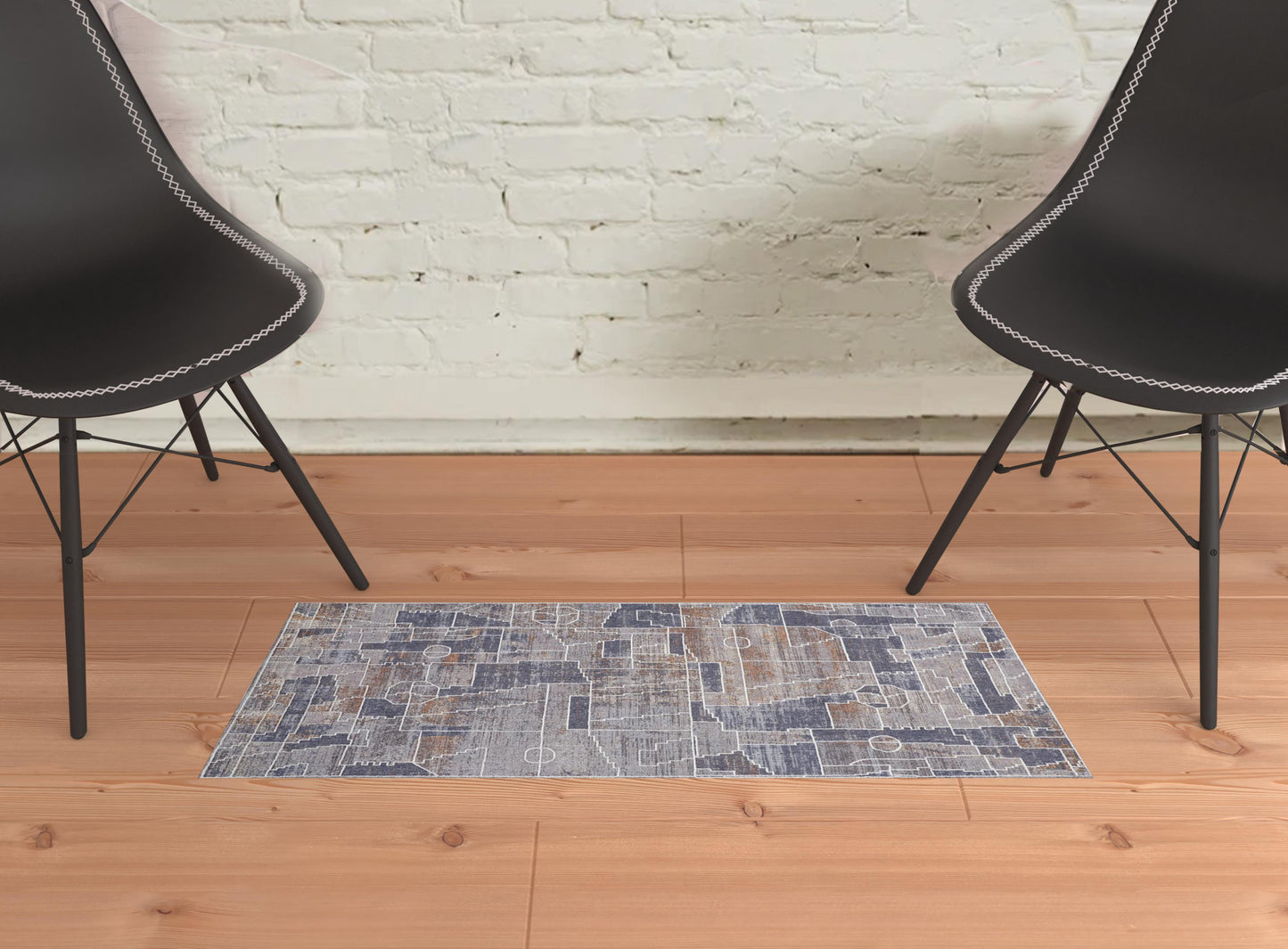 8' X 10' Blue Gray And Orange Geometric Power Loom Stain Resistant Area Rug