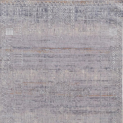 12' X 15' Gray Ivory And Orange Geometric Power Loom Distressed Stain Resistant Area Rug