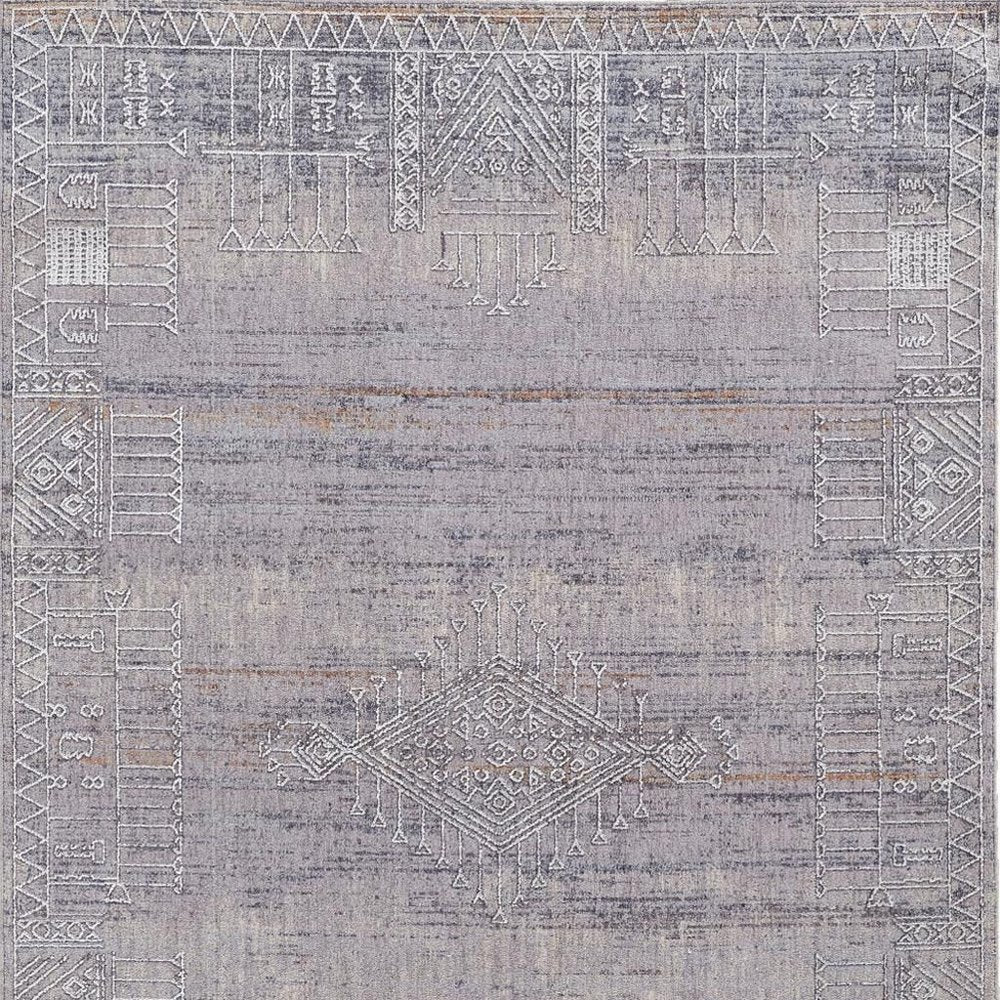 12' X 15' Gray Ivory And Orange Geometric Power Loom Distressed Stain Resistant Area Rug