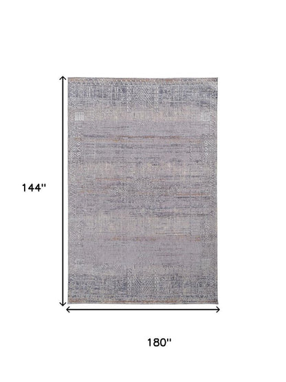 12' X 15' Gray Ivory And Orange Geometric Power Loom Distressed Stain Resistant Area Rug