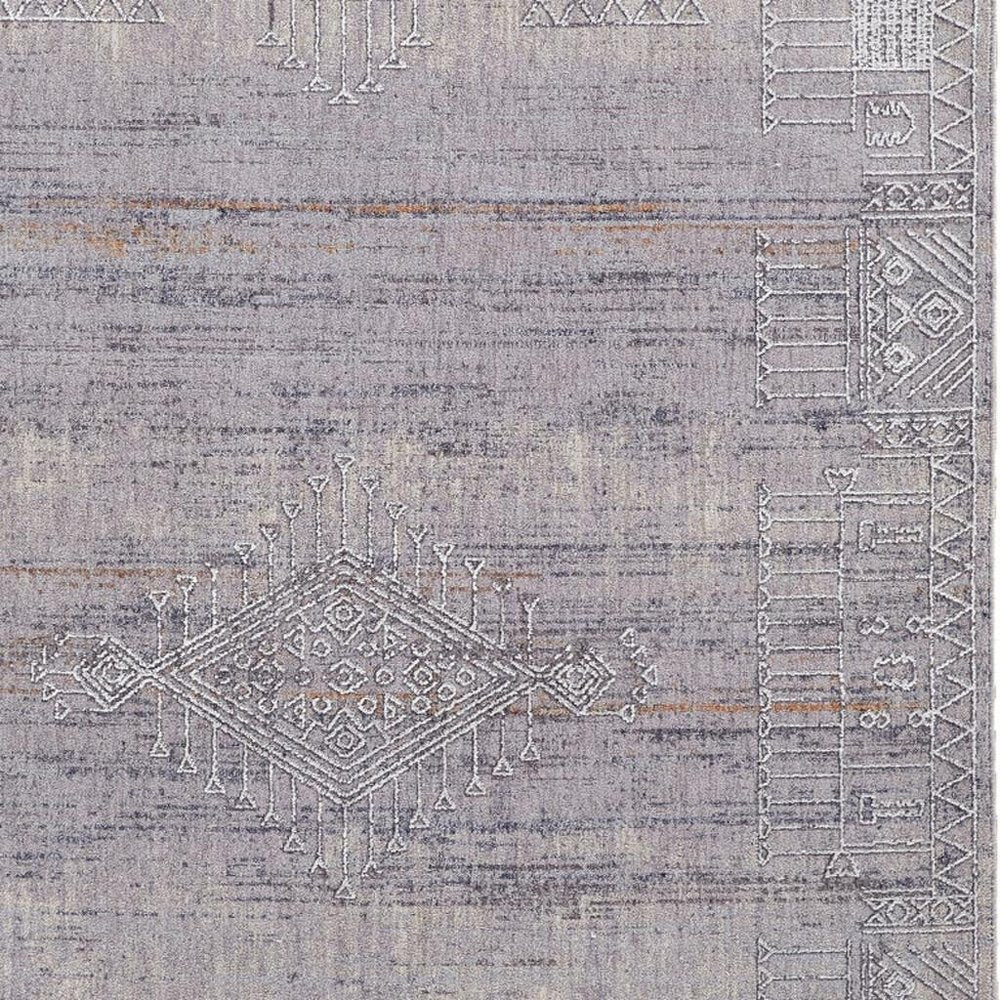 12' X 15' Gray Ivory And Orange Geometric Power Loom Distressed Stain Resistant Area Rug