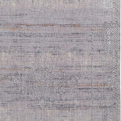 12' X 15' Gray Ivory And Orange Geometric Power Loom Distressed Stain Resistant Area Rug