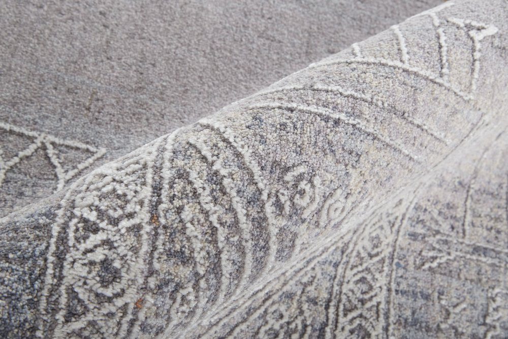 12' X 15' Gray Ivory And Orange Geometric Power Loom Distressed Stain Resistant Area Rug