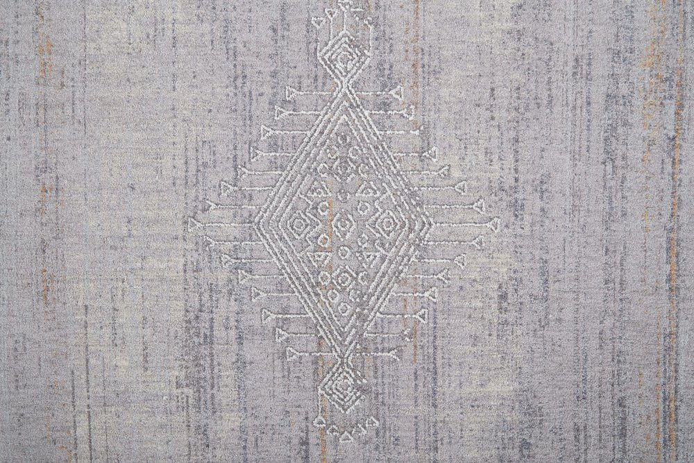 12' X 15' Gray Ivory And Orange Geometric Power Loom Distressed Stain Resistant Area Rug