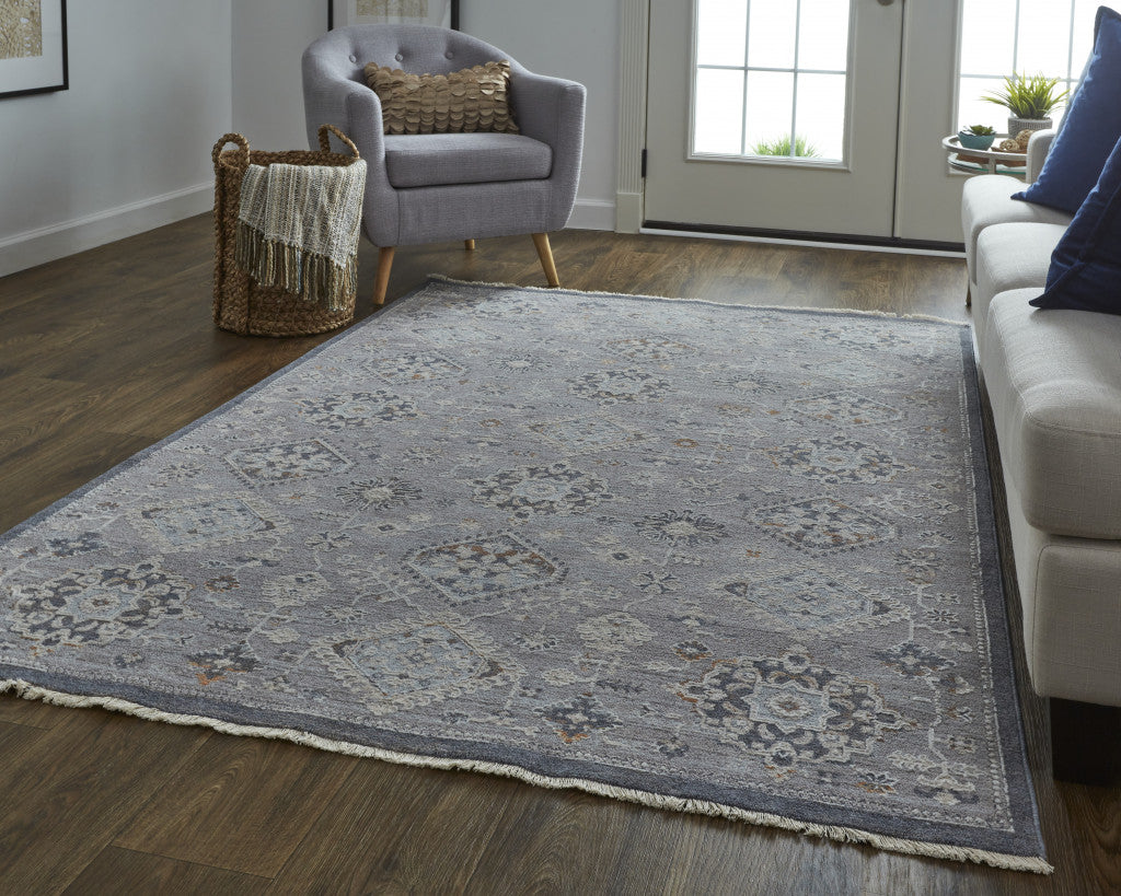 5' X 8' Gray Floral Power Loom Stain Resistant Area Rug