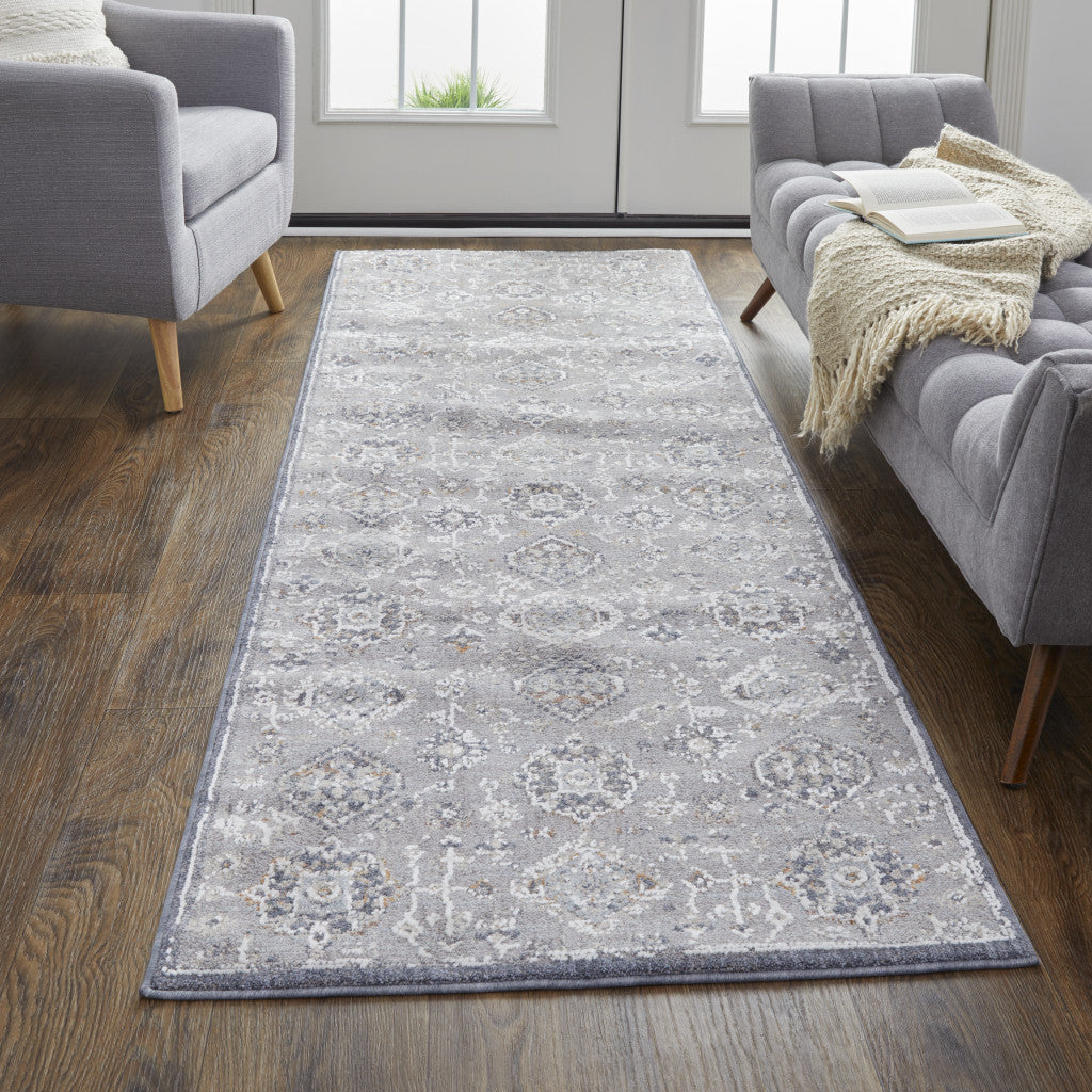 5' X 8' Gray Floral Power Loom Stain Resistant Area Rug