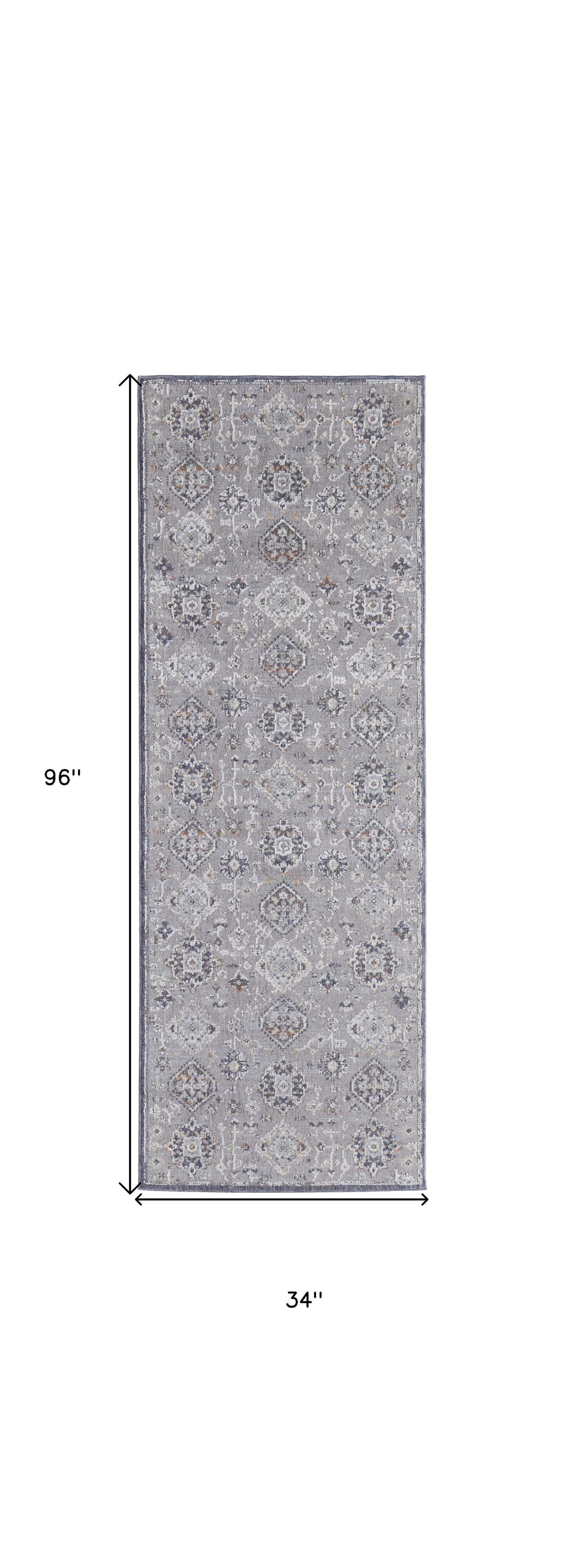 5' X 8' Gray Floral Power Loom Stain Resistant Area Rug