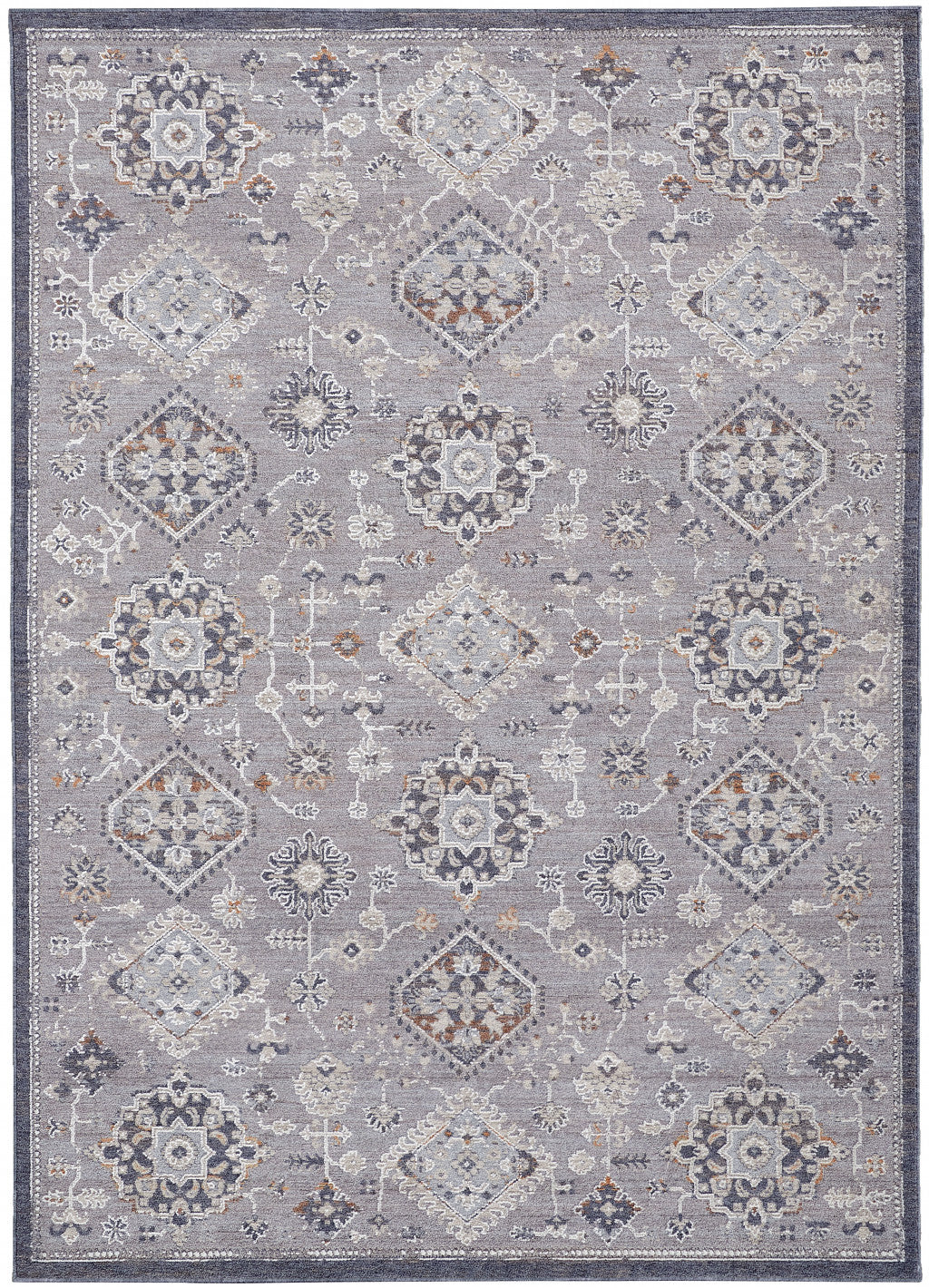 5' X 8' Gray Floral Power Loom Stain Resistant Area Rug