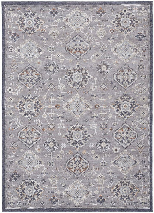 12' X 15' Gray Charcoal And Orange Floral Area Rug