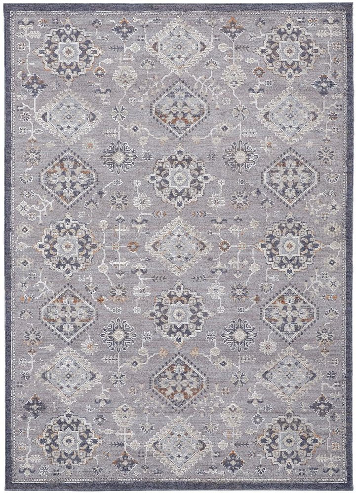 12' X 15' Gray Charcoal And Orange Floral Area Rug