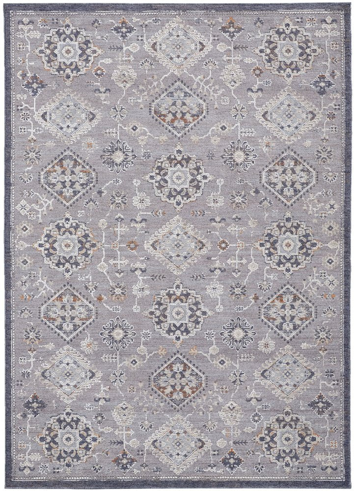 12' X 15' Gray Charcoal And Orange Floral Area Rug