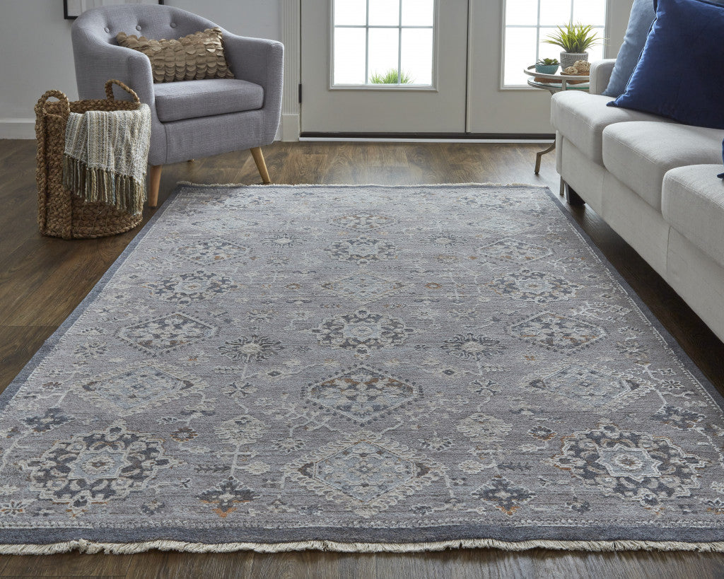 5' X 8' Gray Floral Power Loom Stain Resistant Area Rug