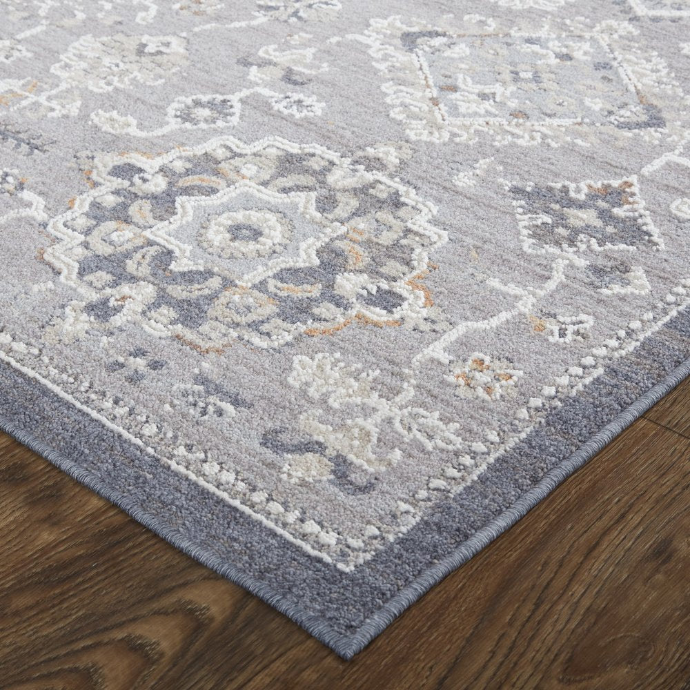 12' X 15' Gray Charcoal And Orange Floral Area Rug