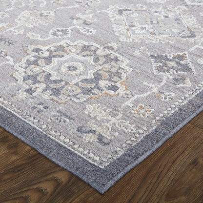 12' X 15' Gray Charcoal And Orange Floral Area Rug