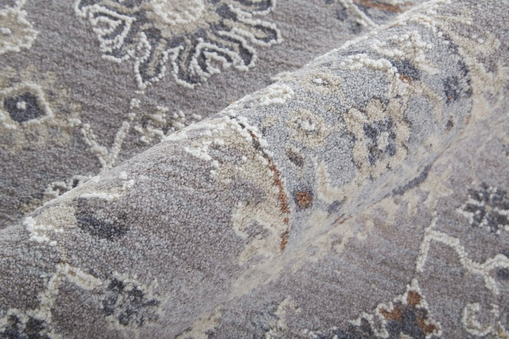 12' X 15' Gray Charcoal And Orange Floral Area Rug