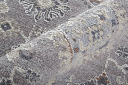 12' X 15' Gray Charcoal And Orange Floral Area Rug