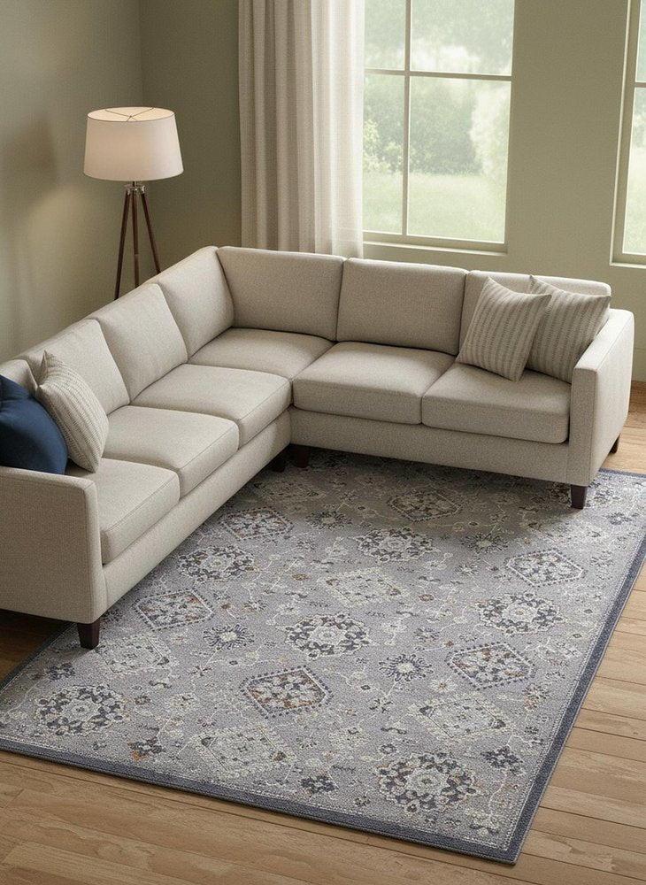 12' X 15' Gray Charcoal And Orange Floral Area Rug