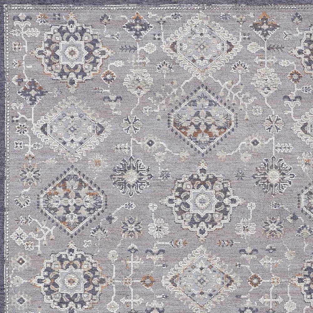 12' X 15' Gray Charcoal And Orange Floral Area Rug