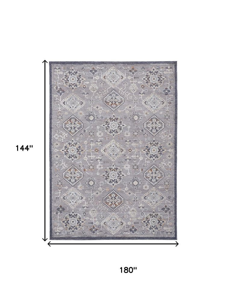 12' X 15' Gray Charcoal And Orange Floral Area Rug