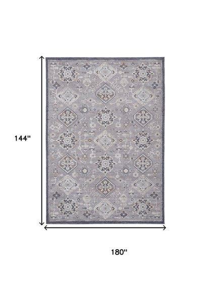 12' X 15' Gray Charcoal And Orange Floral Area Rug