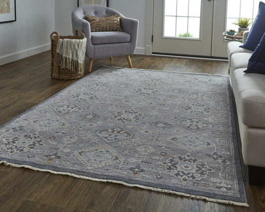 5' X 8' Gray Floral Power Loom Stain Resistant Area Rug