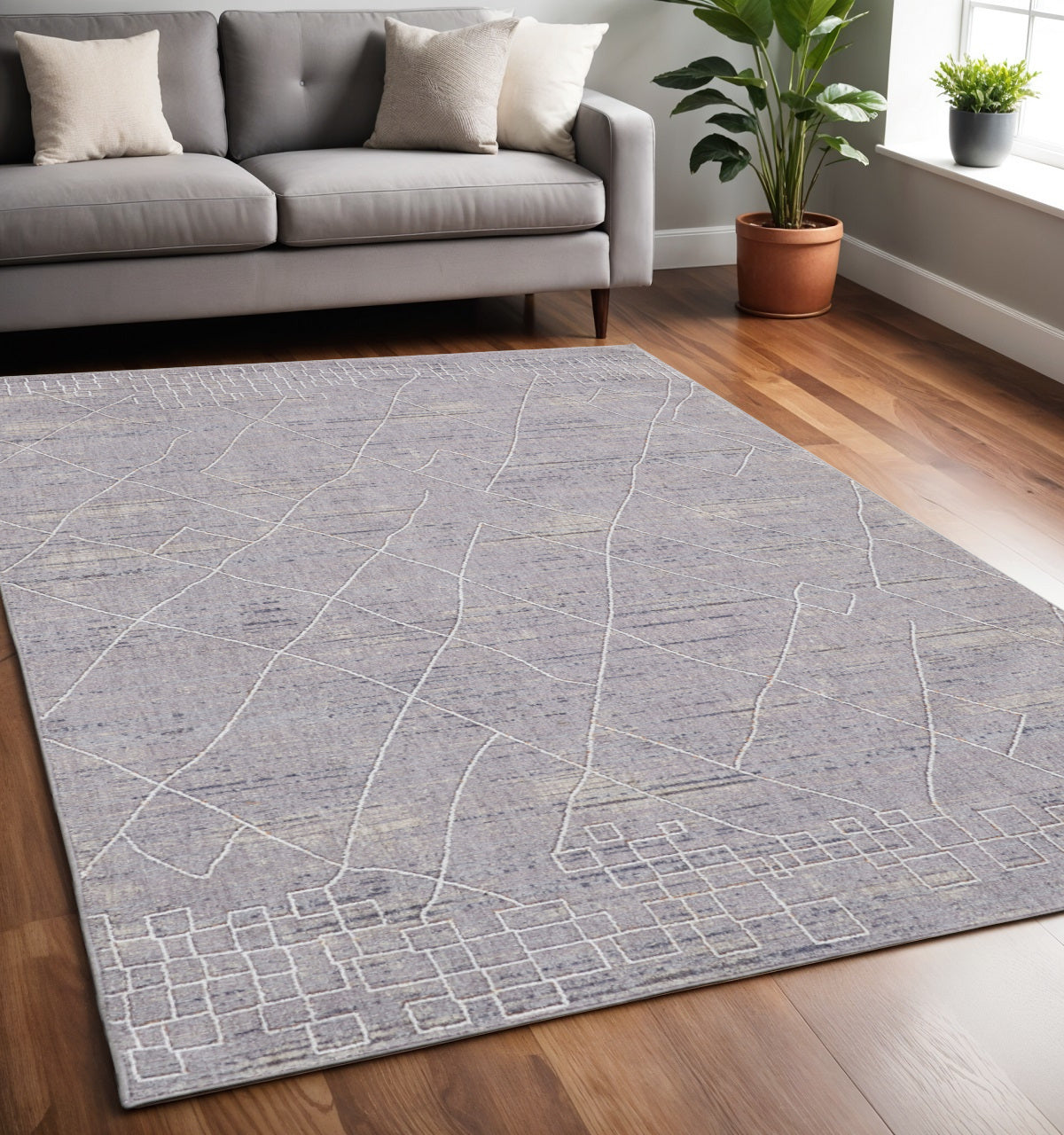 5' X 8' Gray Striped Power Loom Distressed Area Rug