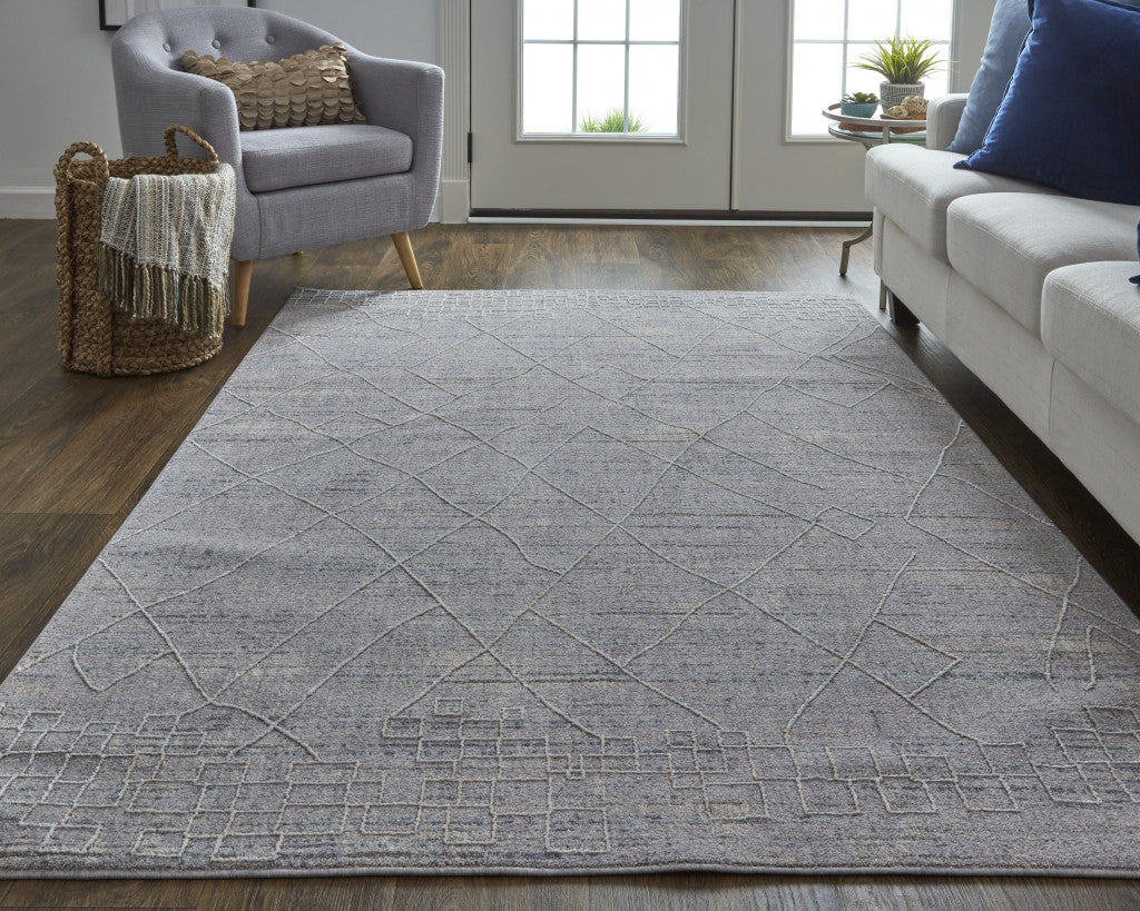 5' X 8' Gray Striped Power Loom Distressed Stain Resistant Area Rug