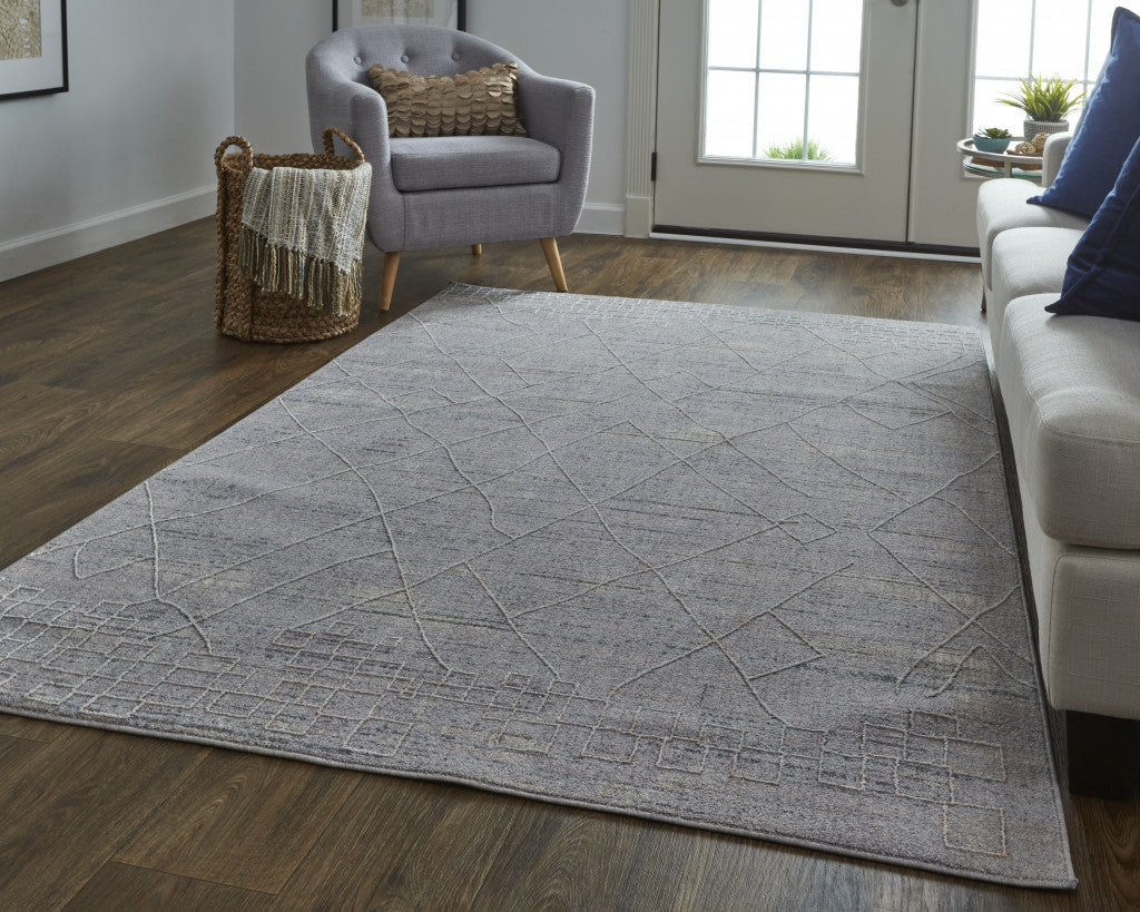 5' X 8' Gray Striped Power Loom Distressed Stain Resistant Area Rug