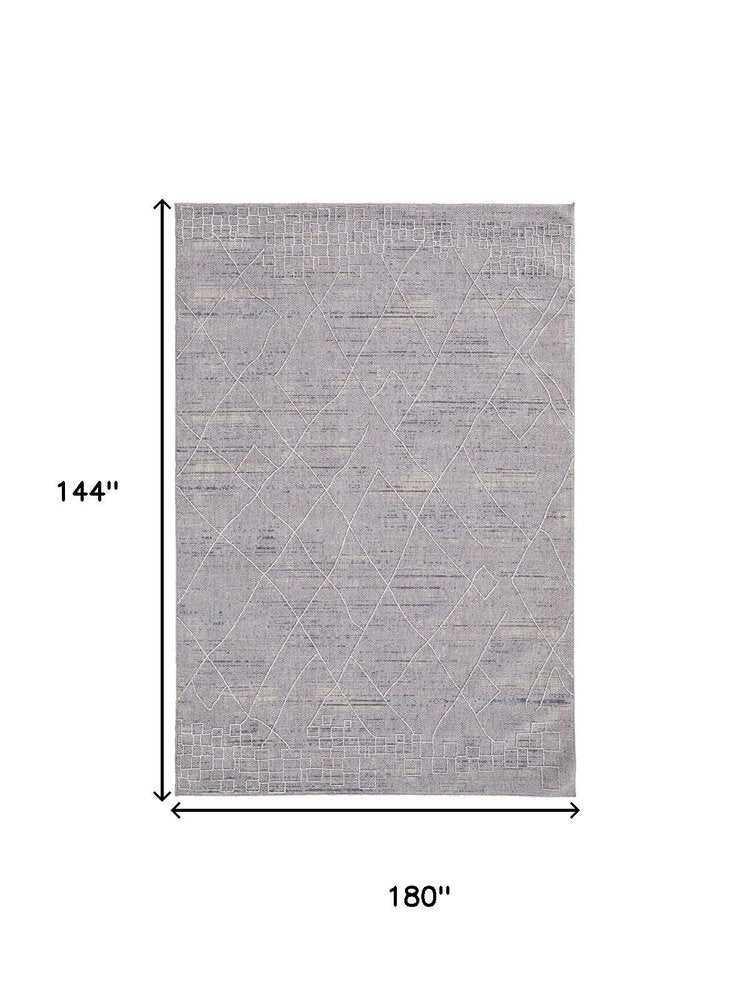 12' X 15' Gray And Ivory Striped Distressed Area Rug