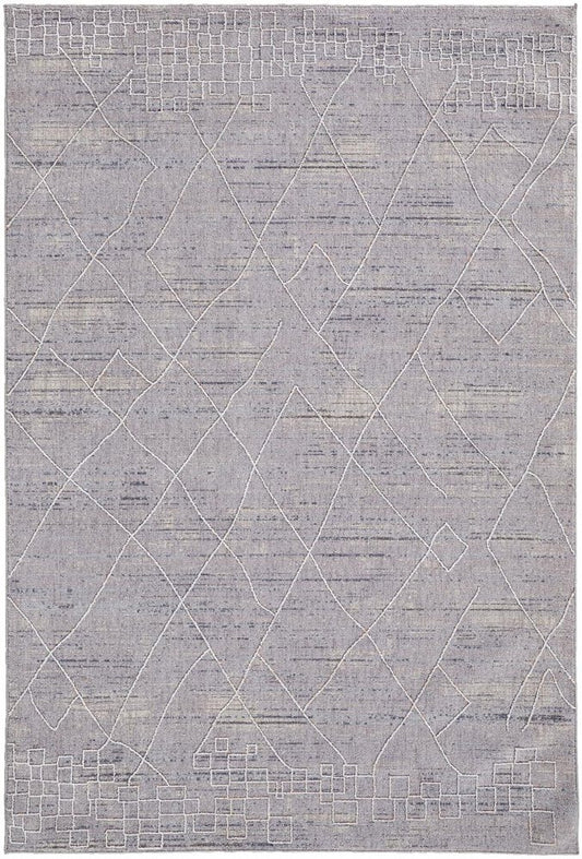 12' X 15' Gray And Ivory Striped Distressed Area Rug