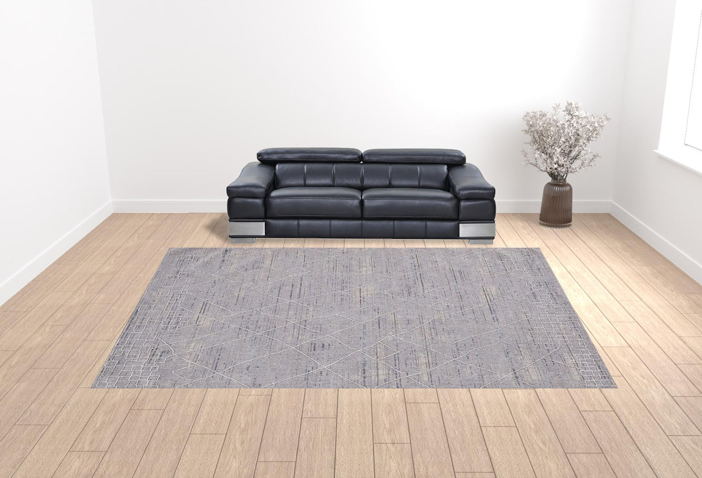 5' X 8' Gray Striped Power Loom Distressed Area Rug