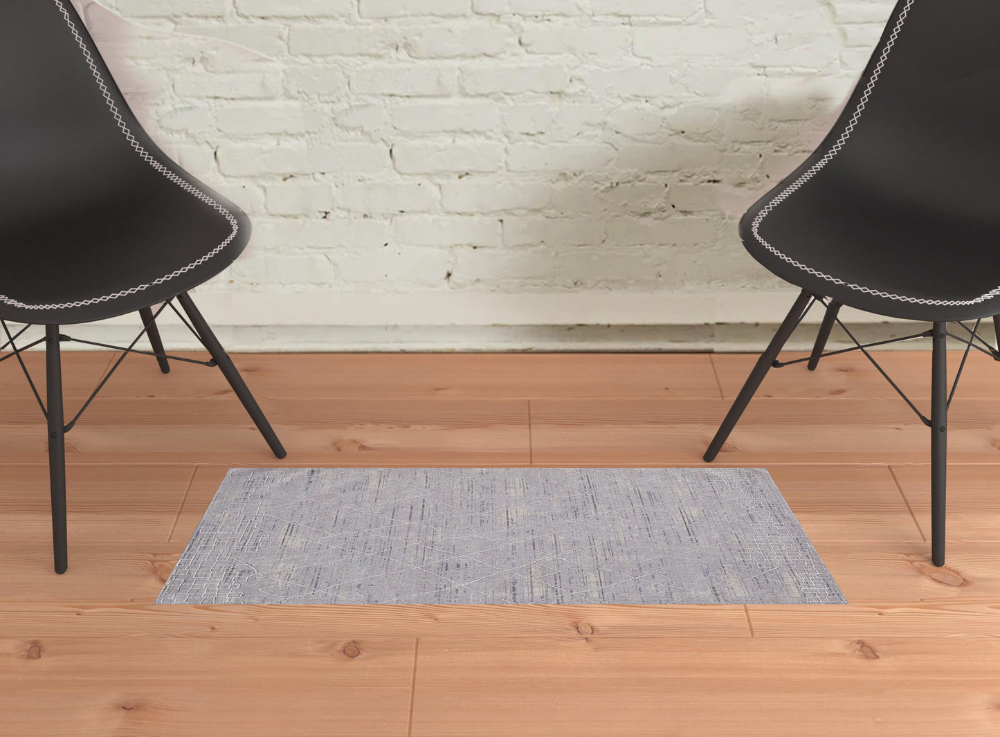 2' X 3' Gray Striped Power Loom Distressed Stain Resistant Area Rug
