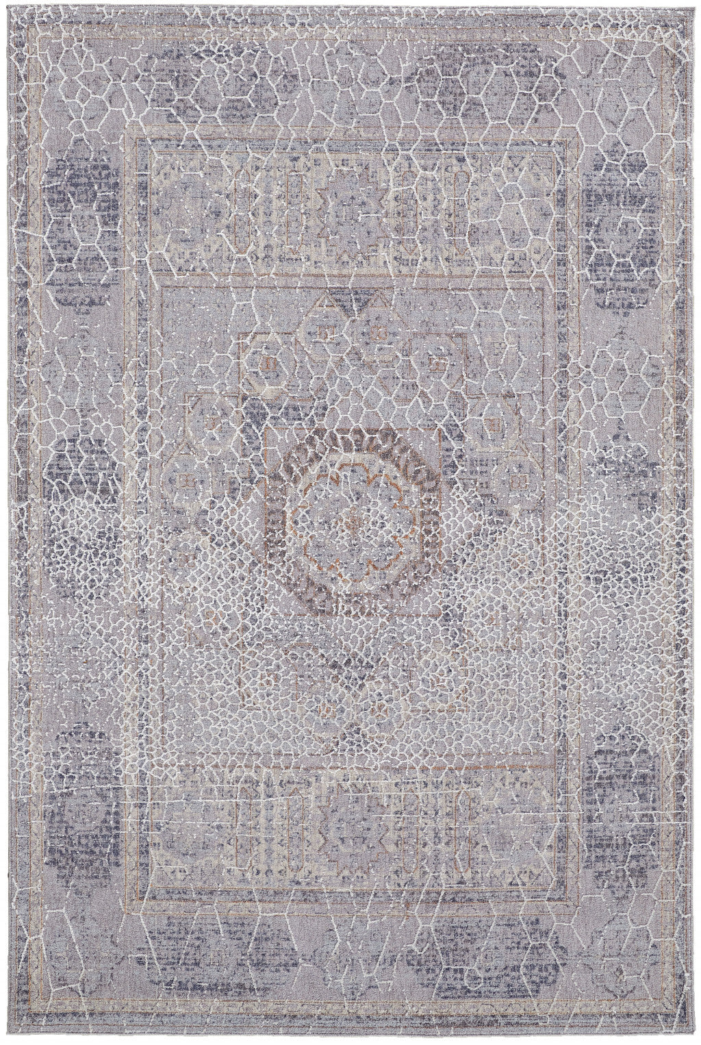 2' X 3' Gray And Ivory Floral Power Loom Distressed Stain Resistant Area Rug