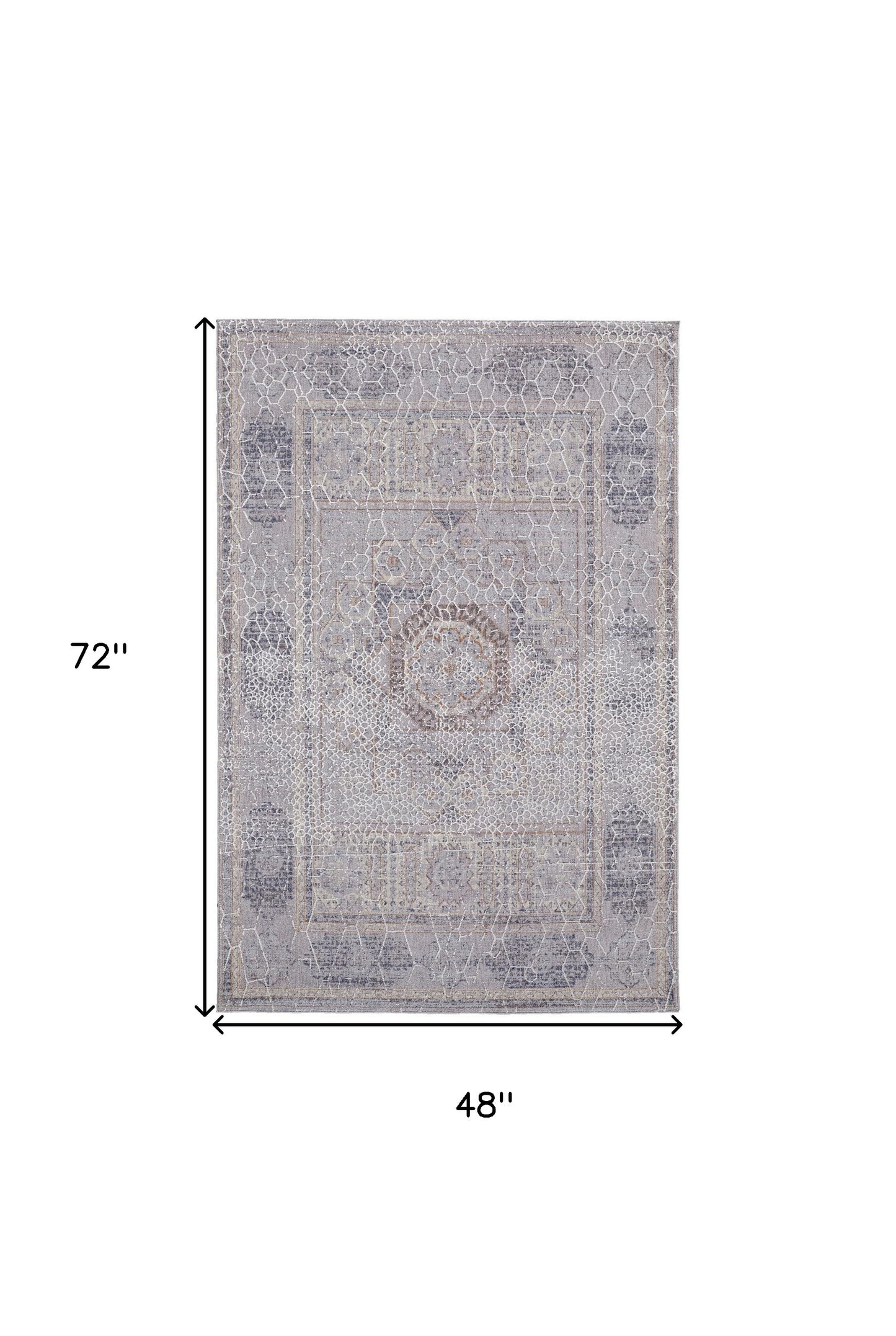 2' X 3' Gray And Ivory Floral Power Loom Distressed Stain Resistant Area Rug