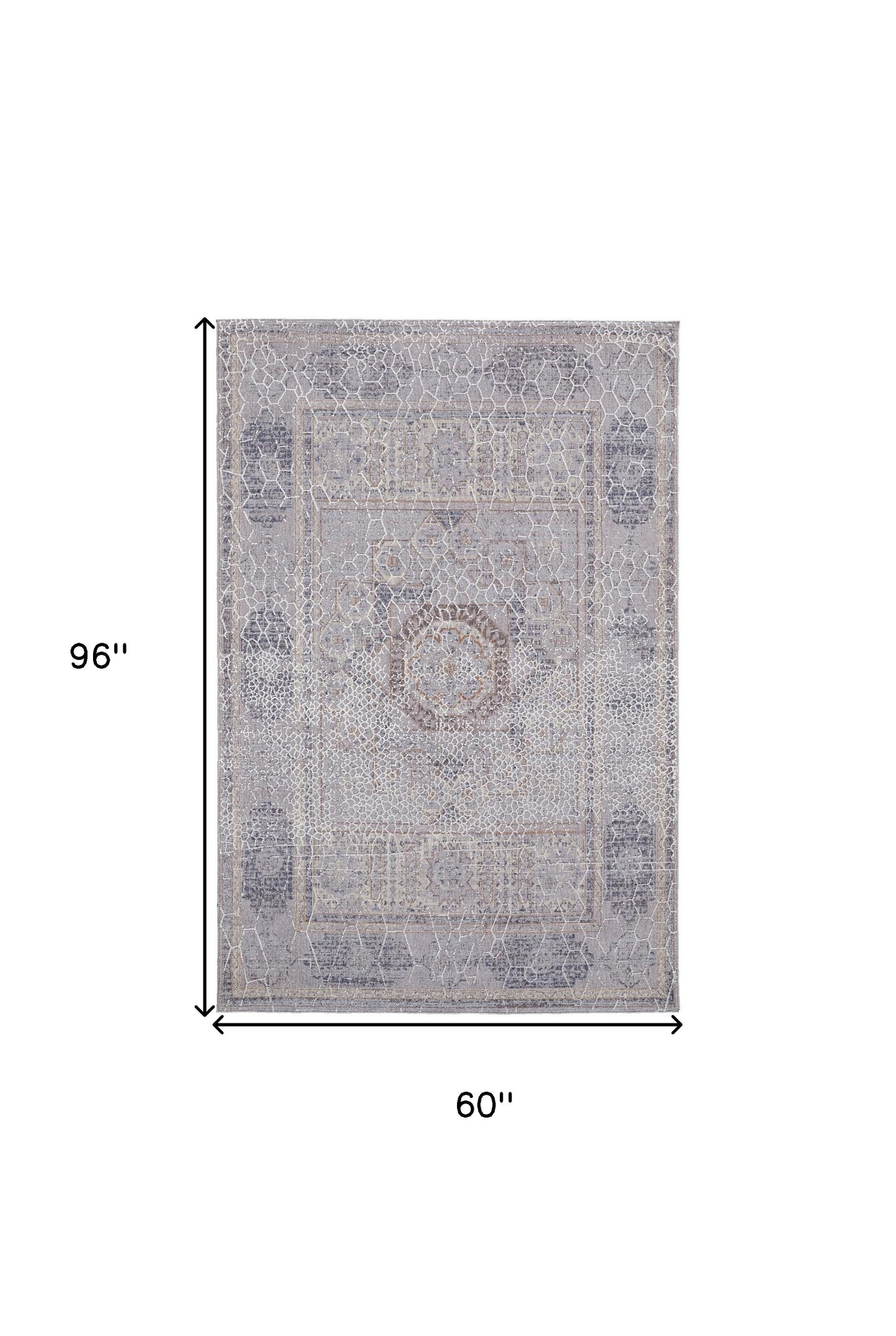 2' X 3' Gray And Ivory Floral Power Loom Distressed Stain Resistant Area Rug