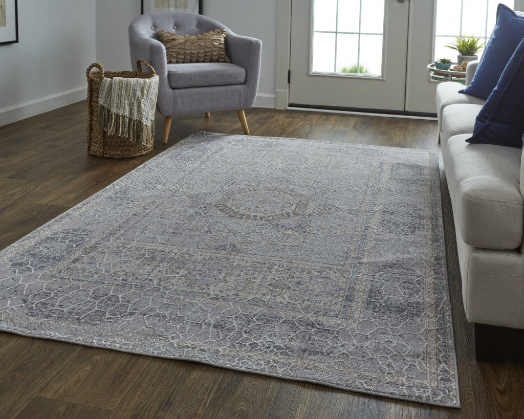 2' X 3' Gray And Ivory Floral Power Loom Distressed Stain Resistant Area Rug