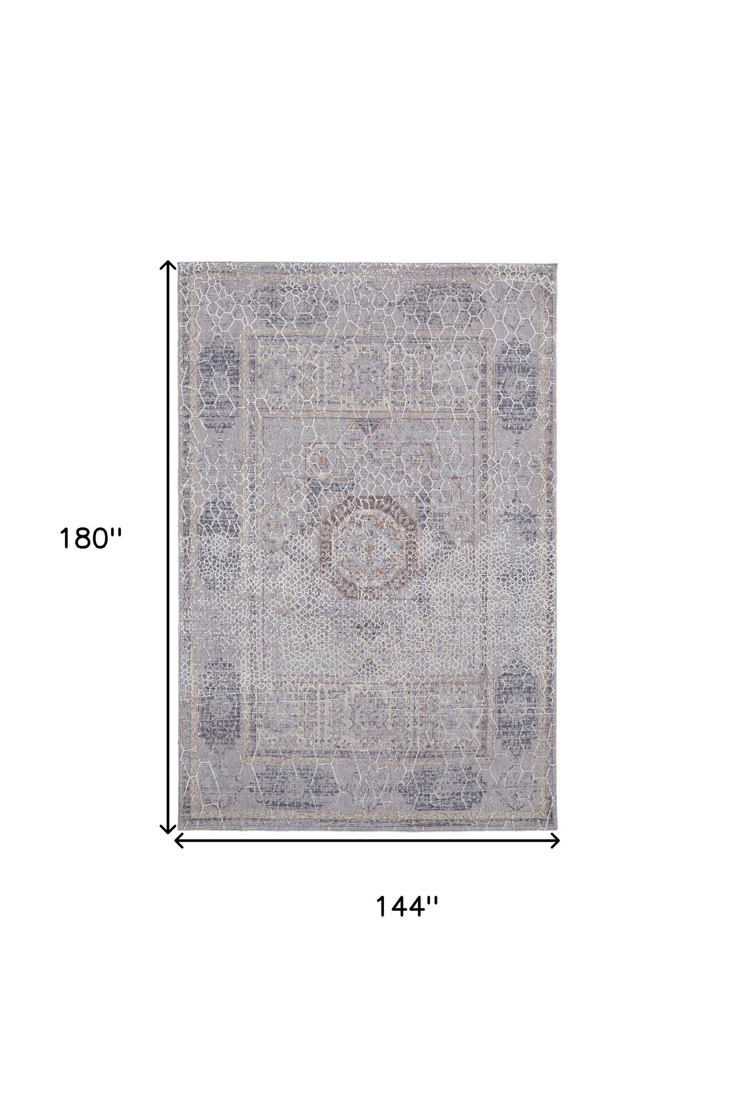 12' X 15' Gray And Ivory Floral Power Loom Distressed Stain Resistant Area Rug