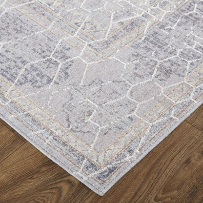 12' X 15' Gray And Ivory Floral Power Loom Distressed Stain Resistant Area Rug