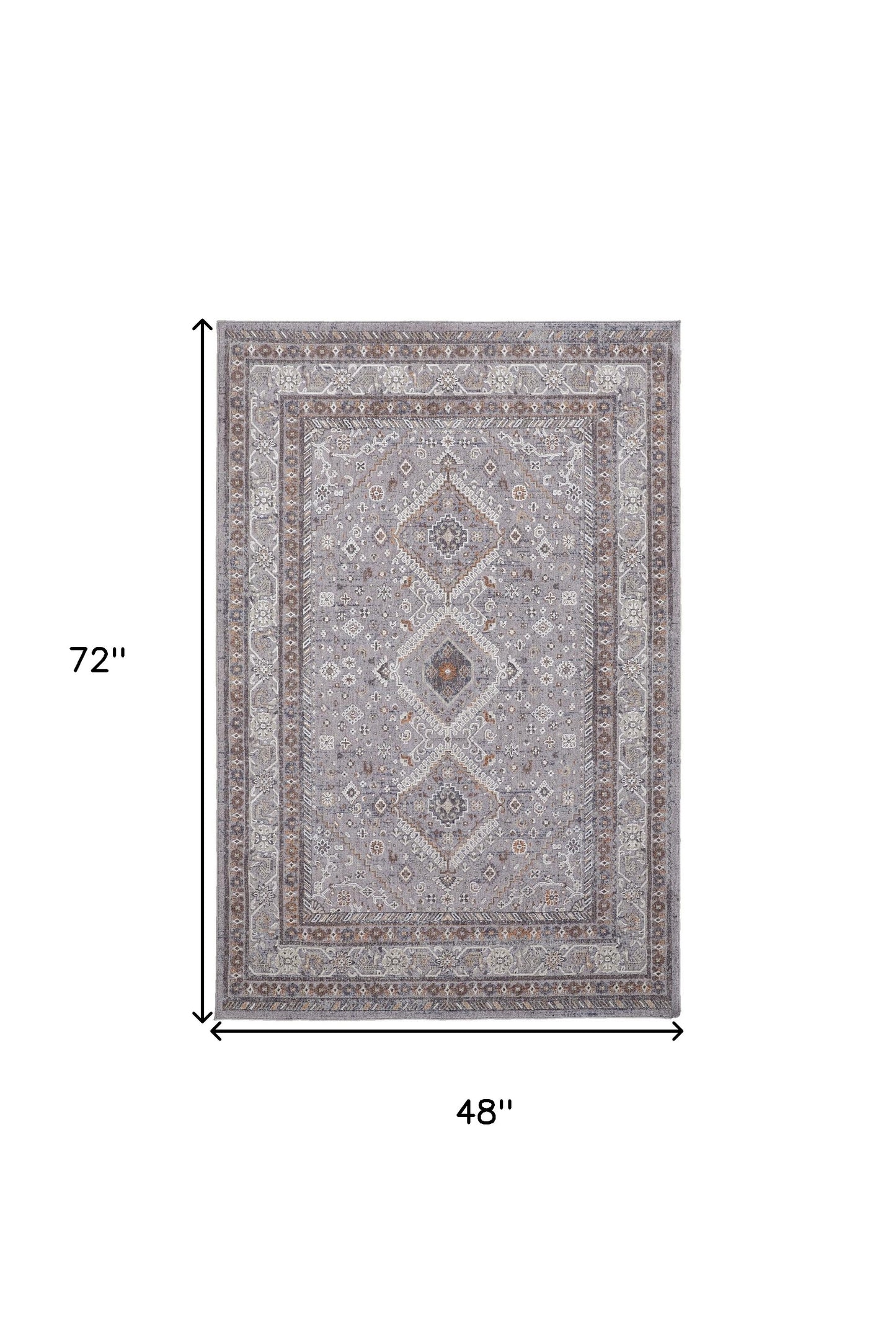 7' X 9' Gray Orange And Ivory Floral Power Loom Stain Resistant Area Rug